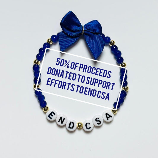 End CSA Support Bracelet – Blue and Gold Beaded Stretch Bracelet, Proceed Donation, Fundraiser Gift to Protect Children